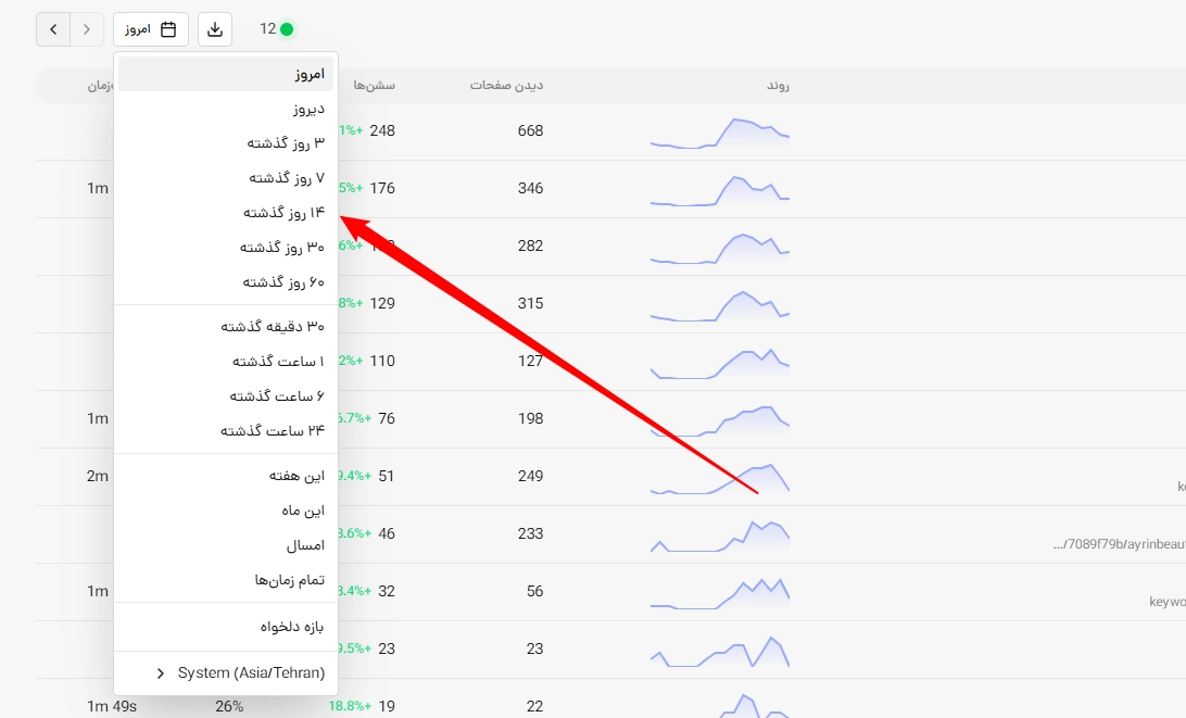 تعیین دوره زمانی در صفحات آنالیز وب
