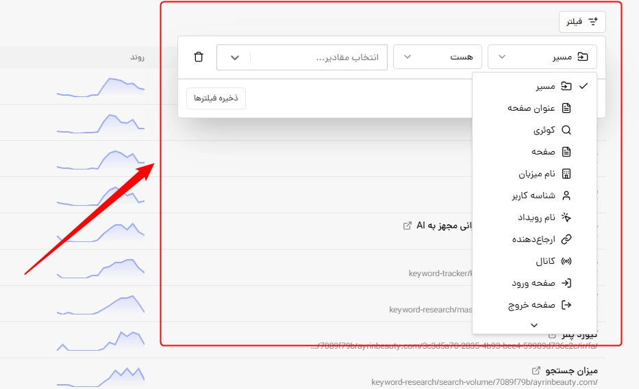 فیلتر صفحات و دادهها در آنالیز وب