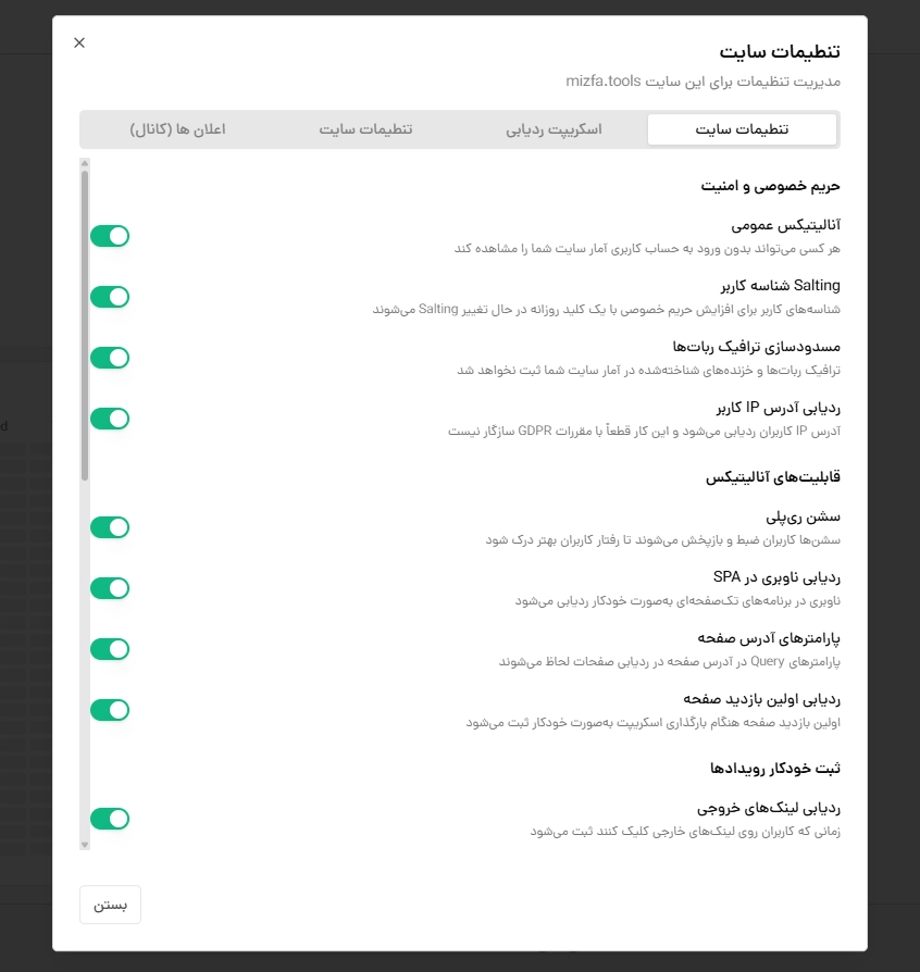 تنظیمات سایت در آنالیز وب